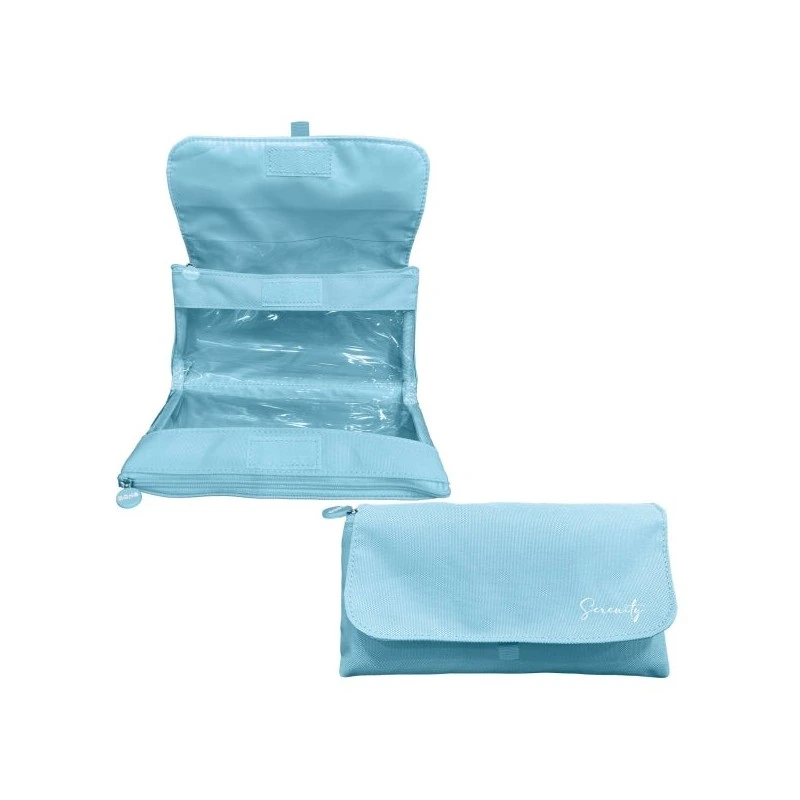 Estojo duplo Dohe Serenity - aba com bolso interno - zíper - janelas transparentes - poliéster - 22x11x6cm - cor azul
