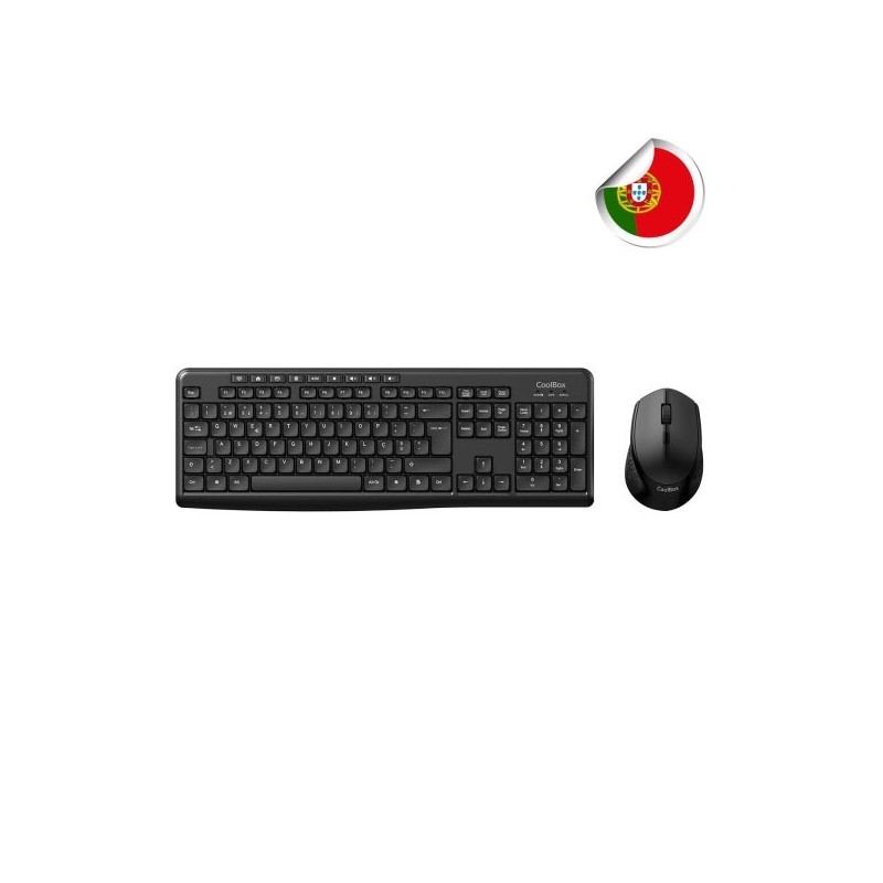 Coolbox Semi Fios Pack Clavier Portugais Multimédia Sans Fil - Souris 4 boutons - 1600 dpi - Couleur Noir