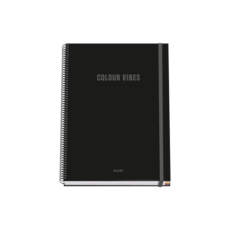 Dohe Color Vives Spiral Notebook A4 100 Microperforated Sheets 5mm Grid - Hard Cover Lined Cardboard - Rubber Closure - Color