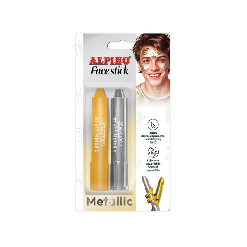 Alpino Fiesta Face Stick Pack con 2 Barritas de Pintura Facial - Sistema Retractil Giratorio - Se Lava con Agua - Testado