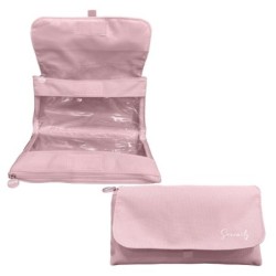 Estojo duplo Dohe Serenity - aba com bolso interno - zíper - janelas transparentes - poliéster - 22x11x6cm - cor rosa