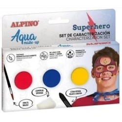 Alpino Aqua Make Up Superhero Characterization Set - 3 Compacts + Black Wax + Brush + Sponge
