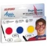 Conjunto de caracterização de super-heróis Alpino Aqua Make Up - 3 compactos + cera preta + pincel + esponja