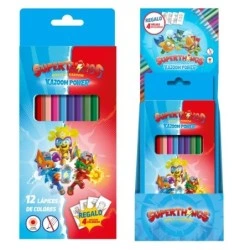 Dohe Superthings Display Stand with 12 Boxes of 12 Colored Pencils - Hexagonal Shape - 2,8mm Lead - Coloring Templates Included