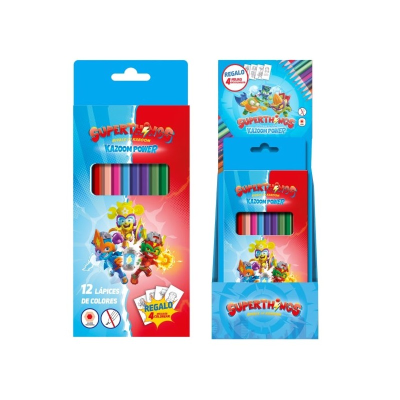 Dohe Superthings Expositor con 12 Cajas de 12 Lapices de Colores - Forma Hexagonal - Mina de 2.8mm - Plantillas para Colorear