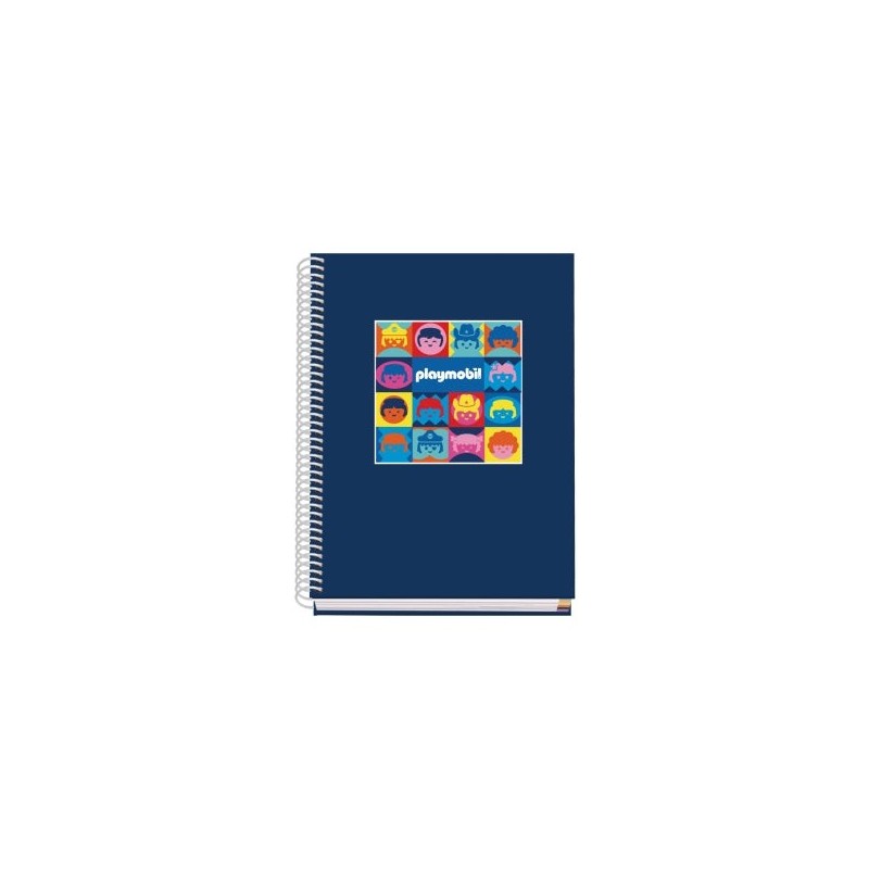 Dohe Playmobil Caderno Espiral A5 100 Folhas Quadrícula 5mm - Capa Dura Impressa a Cores e Laminado Brilhante - Faixas de Cor