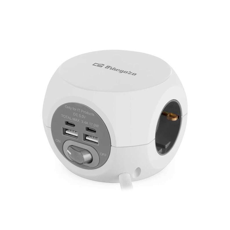 Orbegozo EN 4000 - Enchufe 7 en 1 con Tomas de Tierra y Conexiones USB-C - Compacto y Seguro - Ideal para Viajes - Cable de 1.5