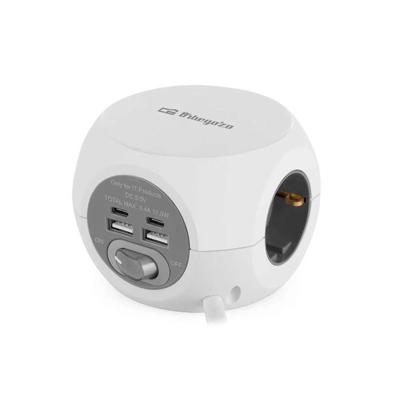 Orbegozo EN 4000 - Enchufe 7 en 1 con Tomas de Tierra y Conexiones USB-C - Compacto y Seguro - Ideal para Viajes - Cable de 1.5