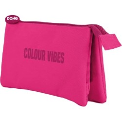Dohe Colour Vibes Portatodo Triple - Cierre Doble con Cremallera y Tirador de Goma - Color Rosa