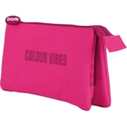 Estojo triplo Dohe Color Vibes - Fecho duplo com zíper e extrator de borracha - Cor rosa