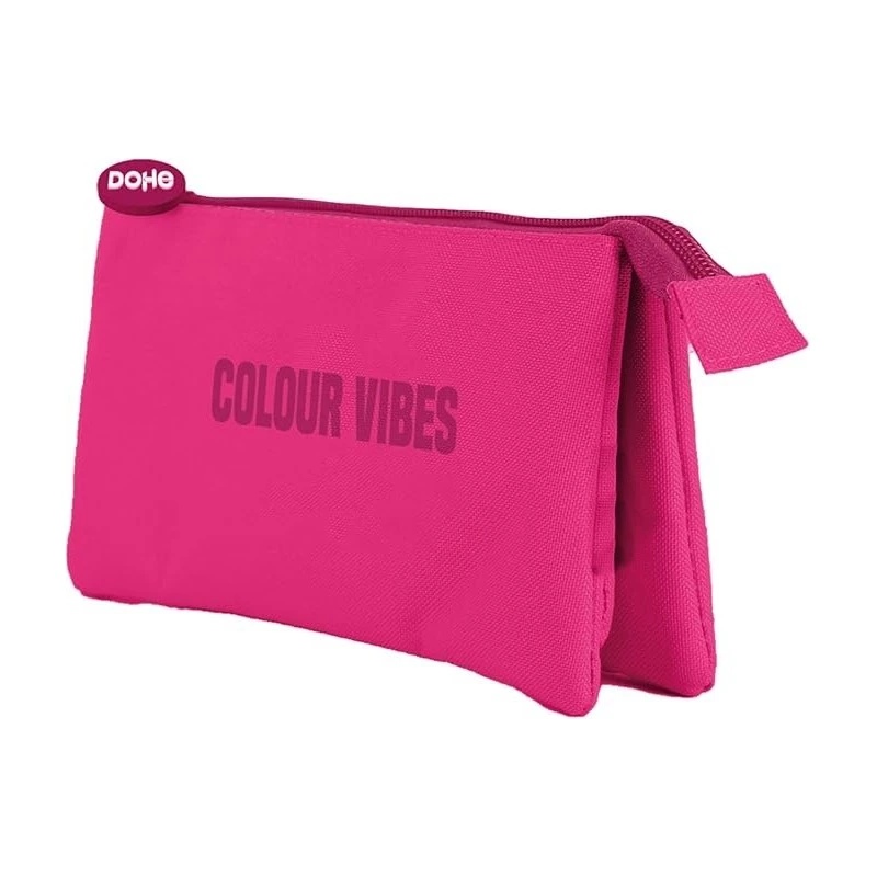 Dohe Colour Vibes Portatodo Triple - Cierre Doble con Cremallera y Tirador de Goma - Color Rosa