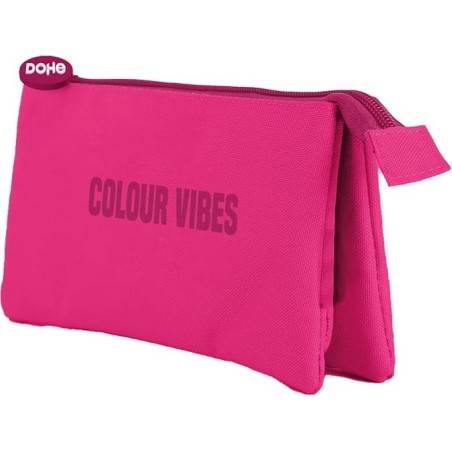 Dohe Colour Vibes Portatodo Triple - Cierre Doble con Cremallera y Tirador de Goma - Color Rosa