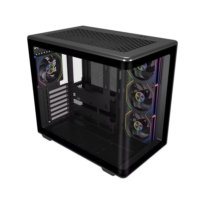 Caixa torre média Cooler Master Elite 600 ATX/MicroATX/Mini-ITX - 4 ventoinhas RGB de 120 mm - Vista panorâmica - Câmara