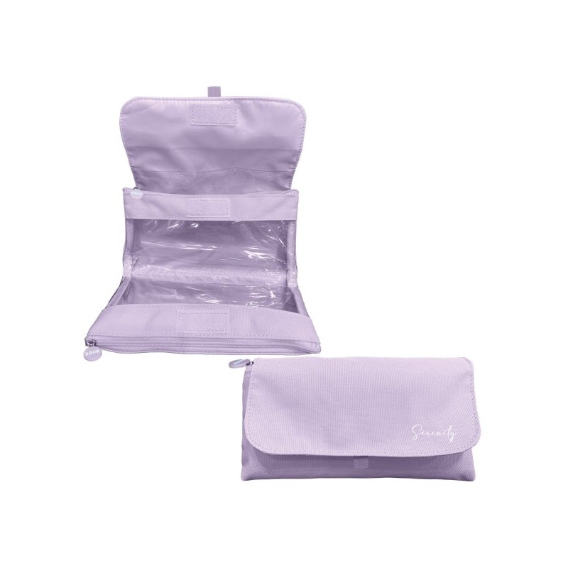 Estojo duplo Dohe Serenity - aba com bolso interno - zíper - janelas transparentes - poliéster - 22x11x6cm - cor roxa