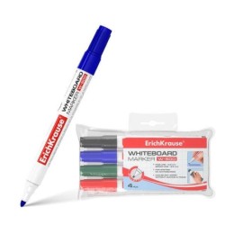ErichKrause W-500 Pack of 4 Whiteboard Markers - Bullet Tip - 0.8-2.5mm Line - Alcohol-Based Ink - Blue, Black, Red and Green
