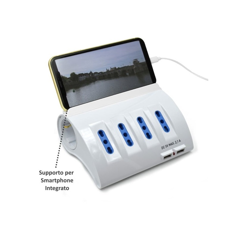 Multiprise Ewent avec 6 Prises - Prises 4 L + 2 Prises L/F (Schuko) - 2x USB-A - Protection Enfant - Prise Italienne Plate