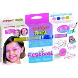 Alpino Fiesta Festival Pacote de 4 Frascos de Maquiagem Líquida em Diferentes Cores + Pincel + Guia de Ideias - Lava com Água