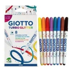 Giotto Turbo Glitter Pack de 8 Marcadores - Ponta Fina 2.8mm - Tinta à Base de Água - Lavável - Cores Sortidas