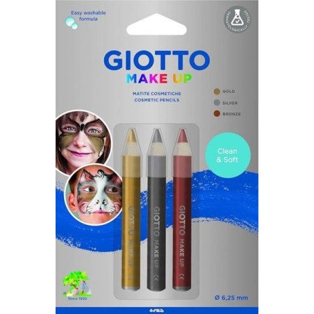 Giotto Make Up Metallic Pack con 3 Lapices Cosmeticos - Se Lava con Agua - Dermatologicamente Testado - Colores Metalicos