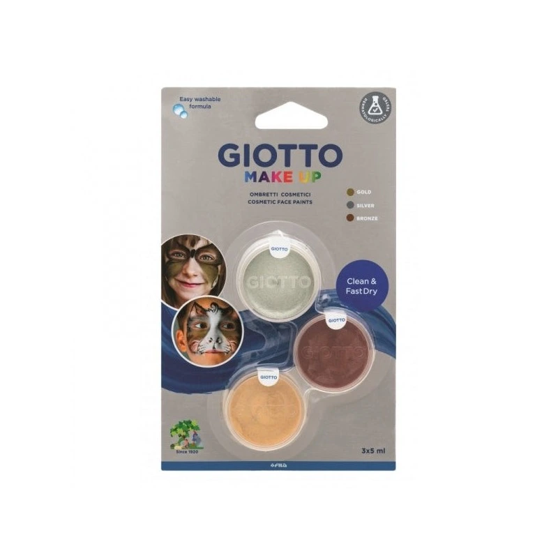 Giotto Make Up Metallic Pack with 3 Facial Makeups - Washes with Water - Dermatologically Tested - Assorted Metallic Colors