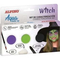 Alpino Aqua Make Up Witch Characterization Set - 3 Compacts + Black Wax + Brush + Sponge