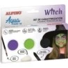 Conjunto de caracterização Alpino Aqua Make Up Witch - 3 compactos + cera preta + pincel + esponja