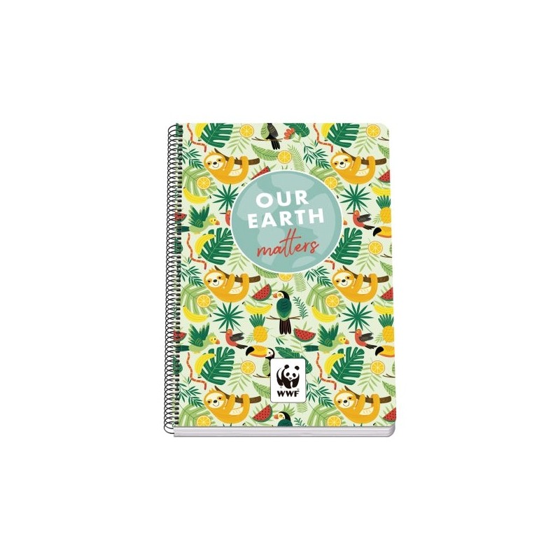 Dohe WWF Tropic Cuaderno Espiral Folio 80 Hojas Cuadricula 4mm con Margen - Tapa Rigida Impresa a todo Color y Plastificada en