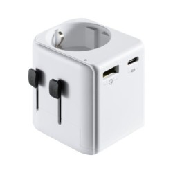 Carregador universal de viagem Ewent EW1472 - 1xUSB-C, 2xUSB - 15W - EUA, Reino Unido, AUS, China - Cor Branca