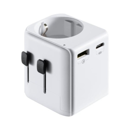 Carregador universal de viagem Ewent EW1472 - 1xUSB-C, 2xUSB - 15W - EUA, Reino Unido, AUS, China - Cor Branca