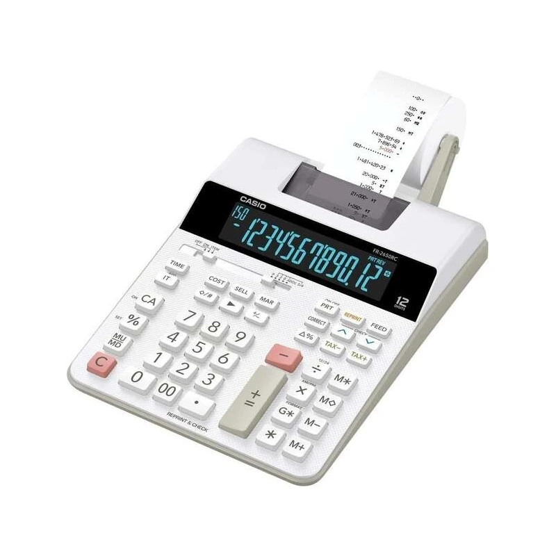 Casio FR-2650RC Calculadora Impresora de Sobremesa - Impresión en 2 colores - Pantalla de 12 Digitos - Función de reloj y
