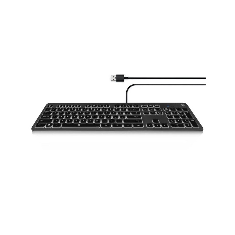 Ewent Teclado con Cable USB - Disposicion Italiana QWERTY IT - Retroiluminacion - Teclas de Bajo Perfil y Silenciosas - Cable
