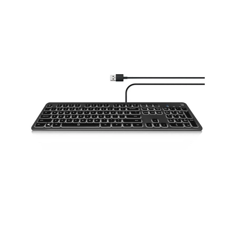 Ewent Teclado con Cable USB - Disposicion Italiana QWERTY IT - Retroiluminacion - Teclas de Bajo Perfil y Silenciosas - Cable