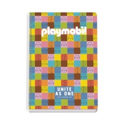 Dohe Playmobil Unite As One Cuaderno Espiral Folio 80 Hojas Cuadricula 4mm con Margen - Tapa Rigida Impresa a todo Color y
