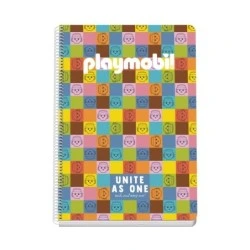 Dohe Playmobil Unite As One Cuaderno Espiral Folio 80 Hojas Cuadricula 4mm con Margen - Tapa Rigida Impresa a todo Color y