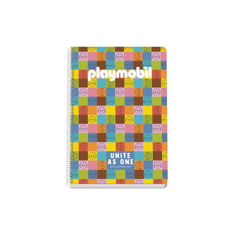 Dohe Playmobil Unite As One Cuaderno Espiral Folio 80 Hojas Cuadricula 4mm con Margen - Tapa Rigida Impresa a todo Color y