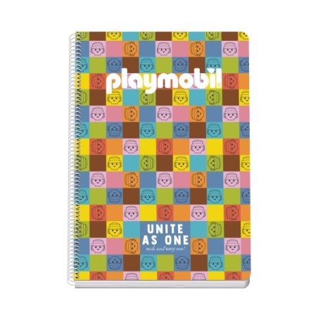Dohe Playmobil Unite As One Cuaderno Espiral Folio 80 Hojas Cuadricula 4mm con Margen - Tapa Rigida Impresa a todo Color y