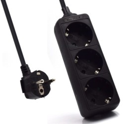 Ewent Power Strip 3 Plugs - 16A Schuko Plug - Black Color