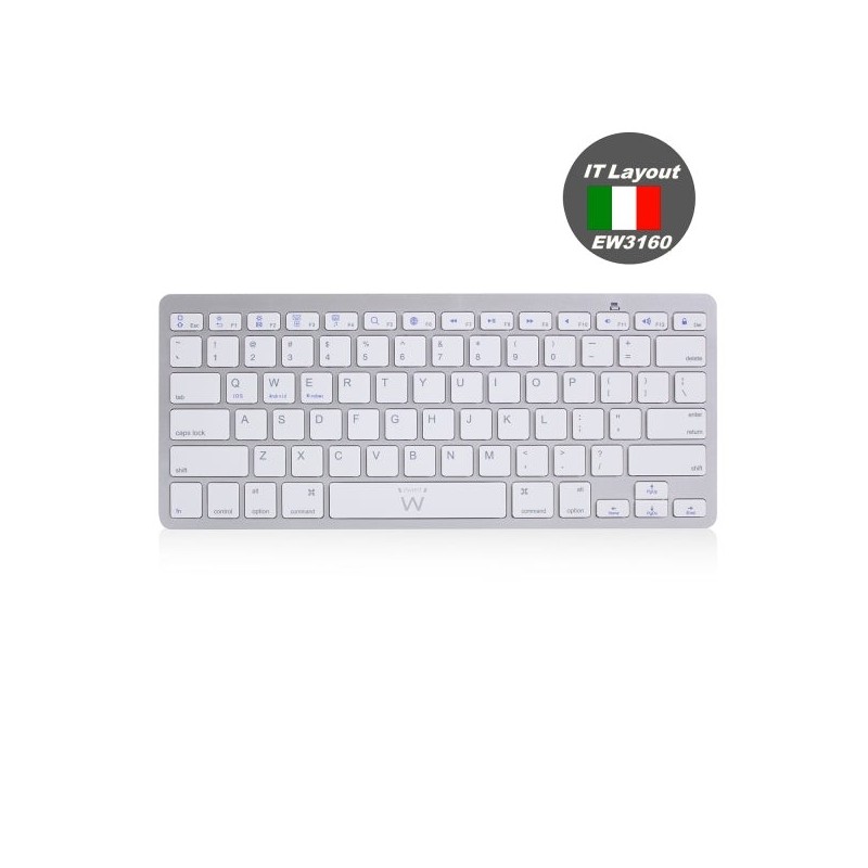 Ewent Teclado de Viaje - Modo Ahorro de Energia - Bluetooth 3.0 - Disposicion Italiana QWERTY IT - Color Plata