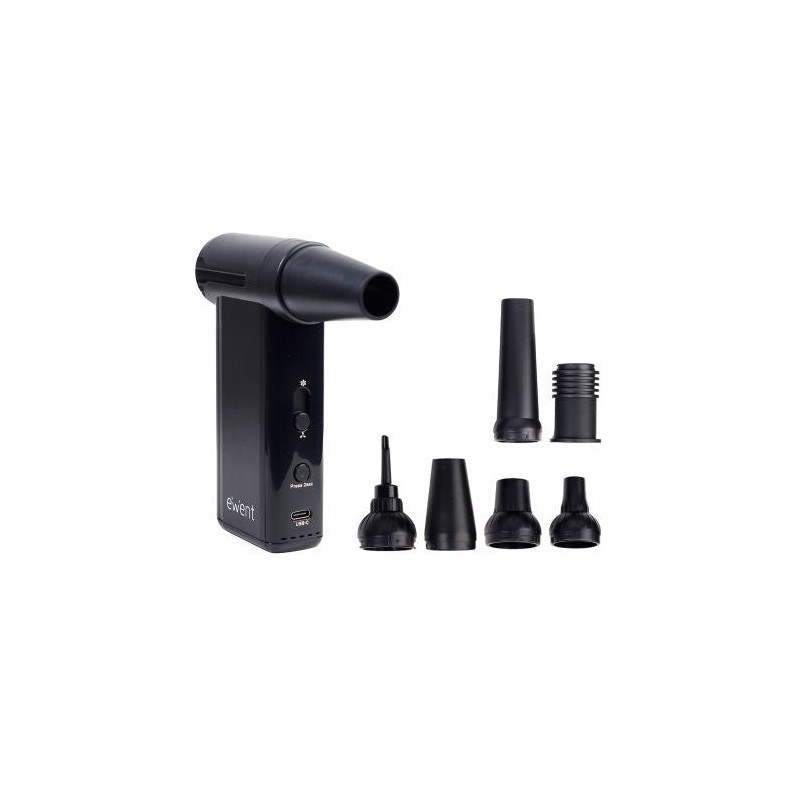 Ewent Compressed Air Gun - Vacuum Pump and Inflator - 8 Speeds -130,000 RPM - 5000mah Battery - Black Color