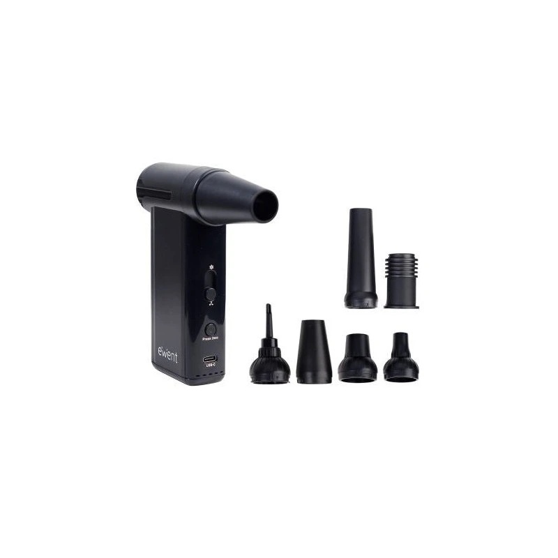 Ewent Compressed Air Gun - Vacuum Pump and Inflator - 8 Speeds -130,000 RPM - 5000mah Battery - Black Color