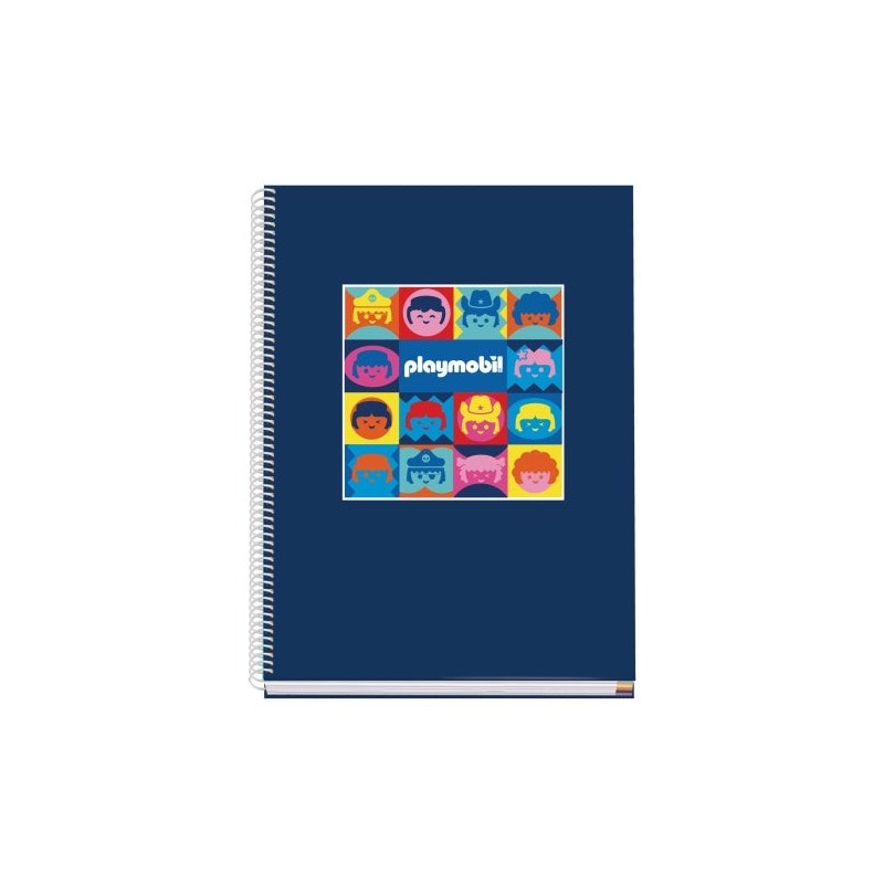 Dohe Playmobil Caderno Espiral A4 100 Folhas Microperfuradas Grade de 5mm - Capa Dura Papelão Forrado - Faixas Coloridas