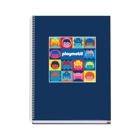 Dohe Playmobil Spiral Notebook A4 100 Microperforated Sheets 5mm Grid - Hard Cover Lined Cardboard - Color Bands