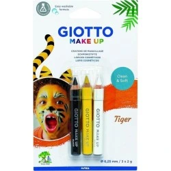 Giotto Make Up Tiger Pack com 3 Lápis Cosméticos Tema Tiger - Lava com Água - Testado Dermatologicamente - Cores Sortidas