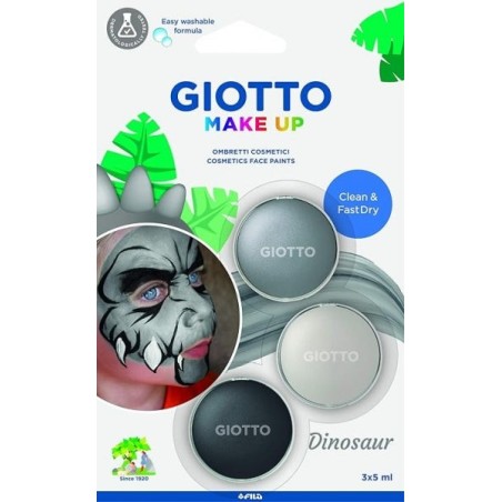 Pacote Dinossauro Giotto Make Up com 3 Maquiagens Faciais Temáticas de Dinossauros - Lava com Água - Testado Dermatologicamente