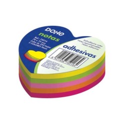 Dohe Cube of 250 Repositionable Heart-Shaped Notes - Size 70x70mm - 75gr Paper - Ideal for Office and School - Assorted Neon