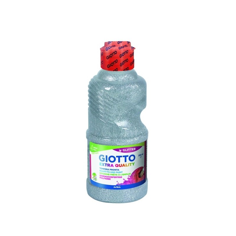 Giotto Tempera pailletée de qualité supplémentaire - 250 ml - Lispa à utiliser - Bouteille Bio Pet - Couleur Argent