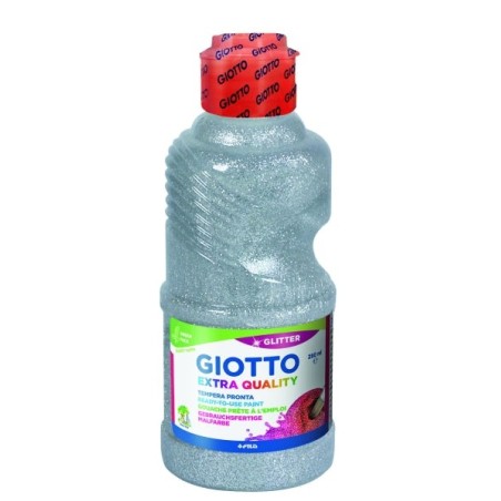 Tempera Giotto Extra Quality Glitter - 250ml - Lispa para Uso - Garrafa Bio Pet - Cor Prata