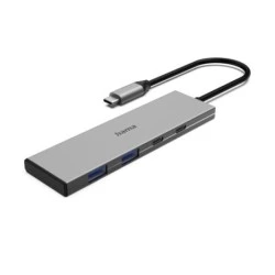 Hama Essential Hub USB 3.2 - Potencia Maxima 100W - Cable USB-C Integrado de 15cm - 2x USB-C - 2x USB-A - Power Delivery