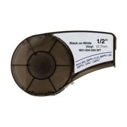 Brady M21-500-595-WT Cinta de Etiquetas Genericas de Vinilo - Texto negro sobre fondo blanco - Ancho 12.7mm x 6.4 metros - 500