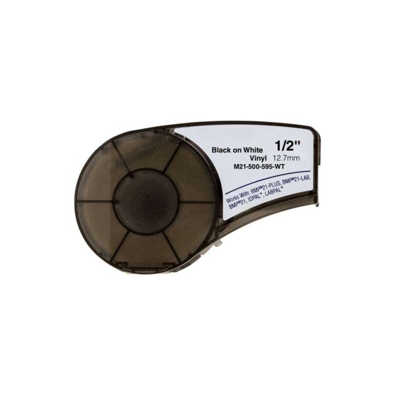 Brady M21-500-595-WT Compatible Vinyl Label Tape - Black Text on White - Width 12.7mm x 6.4 metres - 500 Labels